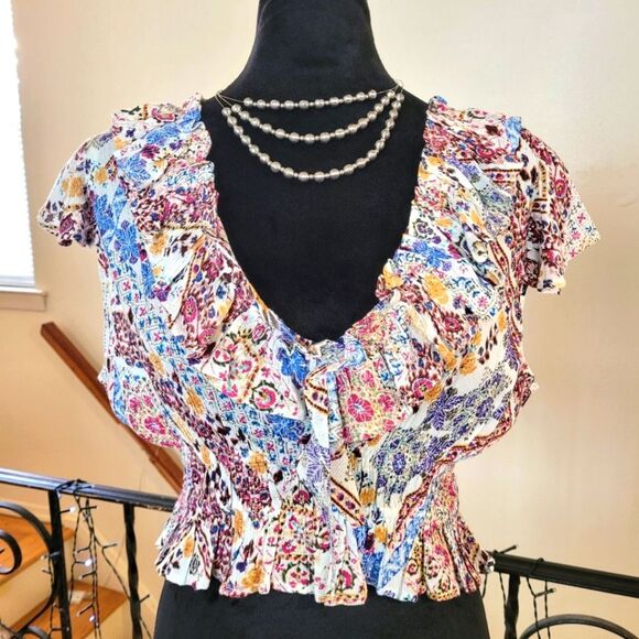 RAGA Tops - Nwt RAGA Multicolor Short Sleeve Ruffle Top Size Medium